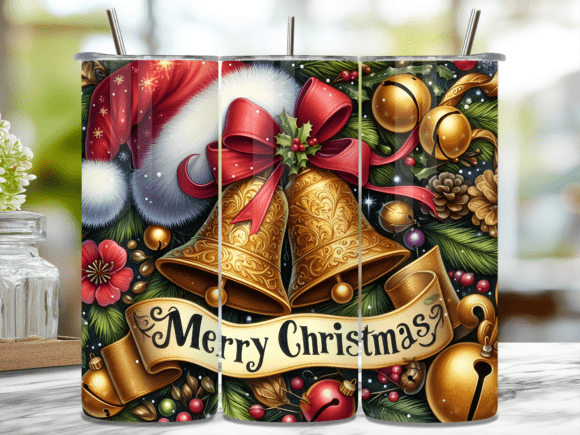 Download Golden Bells Santa Holiday Tumbler Wrap - Premium Resources