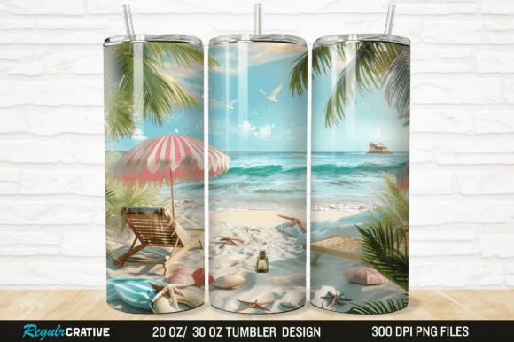 Download 3D Beach Life Vacation Tumbler Wrap PNG - Premium Bundle